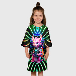 Платье клеш для девочки Прикольный дракончик с ноутбуком, цвет: 3D-принт — фото 2