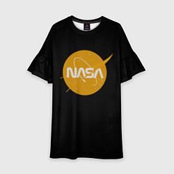 Платье клеш для девочки NASA yellow logo, цвет: 3D-принт