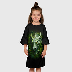 Платье клеш для девочки Зеленый древесный дракон в зарослях, цвет: 3D-принт — фото 2