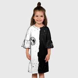 Платье клеш для девочки Ведьмак лого черно белые, цвет: 3D-принт — фото 2