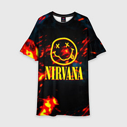 Платье клеш для девочки Nirvana rock огненное лого лава, цвет: 3D-принт