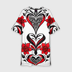 Платье клеш для девочки Красный узор сердце, цвет: 3D-принт