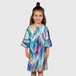 Платье клеш для девочки Акварельные перья птиц, цвет: 3D-принт — фото 2