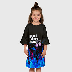 Платье клеш для девочки GTA неоновый огонь вайсити, цвет: 3D-принт — фото 2