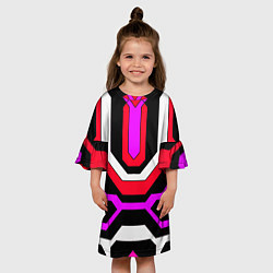 Платье клеш для девочки Красные и розовые техно линии, цвет: 3D-принт — фото 2