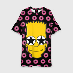 Платье клеш для девочки Барт Симпсон на фоне пончиков, цвет: 3D-принт