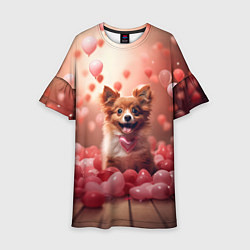 Платье клеш для девочки Маленькая собачка в сердечках, цвет: 3D-принт
