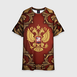 Платье клеш для девочки Золотой герб России на красном фоне лепнина, цвет: 3D-принт