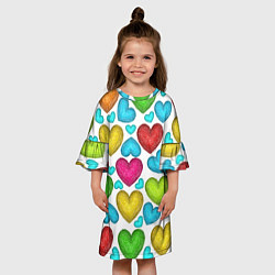 Платье клеш для девочки Сердца нарисованные цветными карандашами, цвет: 3D-принт — фото 2