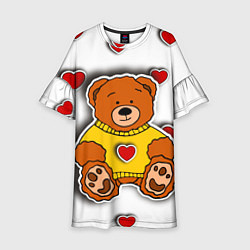 Платье клеш для девочки Стикер наклейка медвежонок и сердце объемный рисун, цвет: 3D-принт