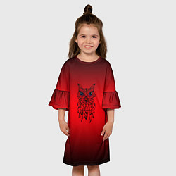 Платье клеш для девочки Сова маркером на чёрно-красном, цвет: 3D-принт — фото 2