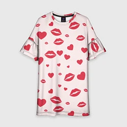 Платье клеш для девочки Поцелуйчики паттерн, цвет: 3D-принт