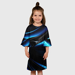 Платье клеш для девочки Черная и синяя геометрическая абстракция, цвет: 3D-принт — фото 2
