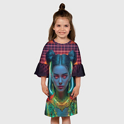 Платье клеш для девочки Кибер панк девушка ретро стиль, цвет: 3D-принт — фото 2