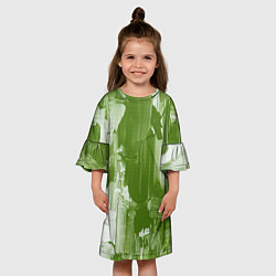 Платье клеш для девочки Текстура белой и зелёной краски, цвет: 3D-принт — фото 2