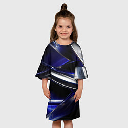 Платье клеш для девочки Синие и серебреные абстрактные полосы, цвет: 3D-принт — фото 2