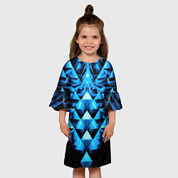 Платье клеш для девочки Синие абстрактные ромбики, цвет: 3D-принт — фото 2