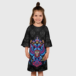 Платье клеш для девочки Неоновый герб России, цвет: 3D-принт — фото 2