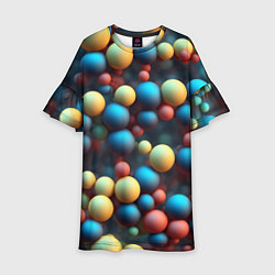Платье клеш для девочки Разноцветные шарики молекул, цвет: 3D-принт