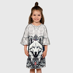 Платье клеш для девочки Герб России и белый русский волк, цвет: 3D-принт — фото 2