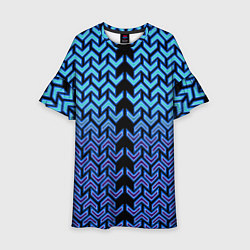Платье клеш для девочки Синие стрелки на чёрном фоне киберпанк, цвет: 3D-принт