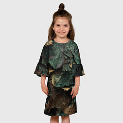 Платье клеш для девочки Реалистичный камуфляж из листьев, цвет: 3D-принт — фото 2