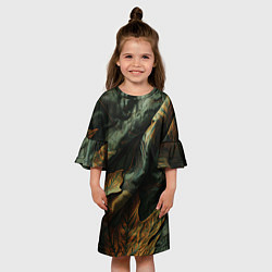 Платье клеш для девочки Реалистичный охотничий камуфляж из ткани и листьев, цвет: 3D-принт — фото 2