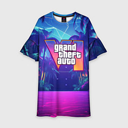 Платье клеш для девочки Gta 6 логотип в стиле ночного vice city, цвет: 3D-принт