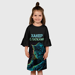 Платье клеш для девочки Хакер с лапками, цвет: 3D-принт — фото 2