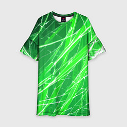 Платье клеш для девочки Белые линии на зелёном фоне, цвет: 3D-принт