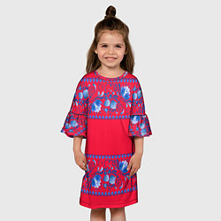 Платье клеш для девочки Голубая гжель на красном фоне, цвет: 3D-принт — фото 2