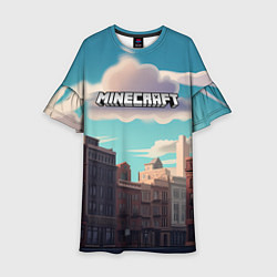 Платье клеш для девочки Minecraft город и лого, цвет: 3D-принт