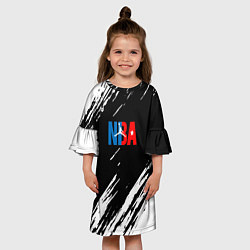 Платье клеш для девочки Basketball текстура краски nba, цвет: 3D-принт — фото 2
