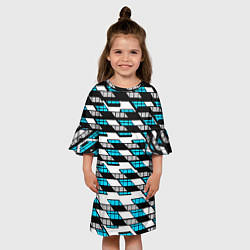 Платье клеш для девочки Синие треугольники и квадраты на белом фоне, цвет: 3D-принт — фото 2
