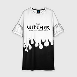 Платье клеш для девочки Ведьмак лого чёрный огонь, цвет: 3D-принт