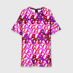 Платье клеш для девочки Розовый узор и белая обводка, цвет: 3D-принт