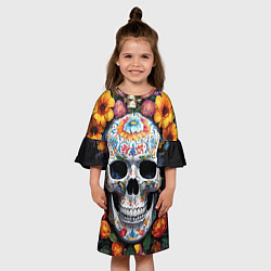 Платье клеш для девочки Bright colors and a skull, цвет: 3D-принт — фото 2