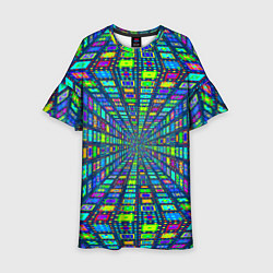Платье клеш для девочки Абстрактный узор коридор из разноцветных квадратов, цвет: 3D-принт