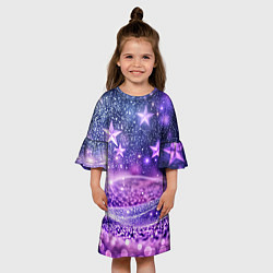 Платье клеш для девочки Абстрактные звезды в фиолетовых искрах, цвет: 3D-принт — фото 2
