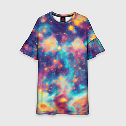 Платье клеш для девочки Космические яркие узоры, цвет: 3D-принт