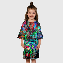 Платье клеш для девочки Слоники в орнаменте, цвет: 3D-принт — фото 2