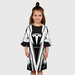 Платье клеш для девочки Tesla - black and white, цвет: 3D-принт — фото 2