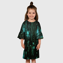 Платье клеш для девочки Киберпанк светящиеся голубые элементы, цвет: 3D-принт — фото 2