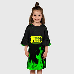 Платье клеш для девочки PUBG кислотное лого огненный стиль, цвет: 3D-принт — фото 2