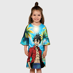 Платье клеш для девочки Ван Пис - Луффи и пальмы, цвет: 3D-принт — фото 2