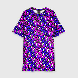 Платье клеш для девочки Фиолетовый узор и чёрная обводка, цвет: 3D-принт