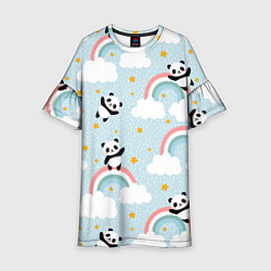 Платье клеш для девочки Панда на радуге, цвет: 3D-принт