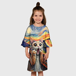 Платье клеш для девочки Кот крик вязаный арт, цвет: 3D-принт — фото 2