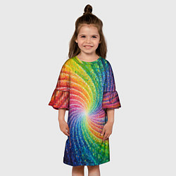 Платье клеш для девочки Радужные узоры яркие, цвет: 3D-принт — фото 2