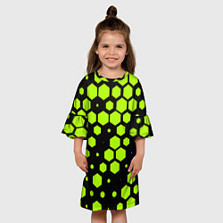 Платье клеш для девочки Зеленые соты киберпанк, цвет: 3D-принт — фото 2